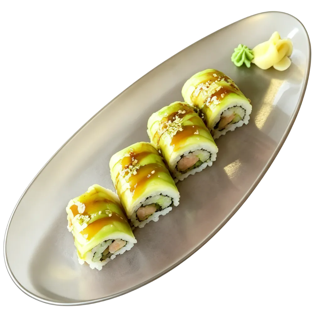 Avocado covered sushi rolls drizzled with savory sauce at Yamato Japanese Steakhouse, a Japanese Restaurant in Auburn