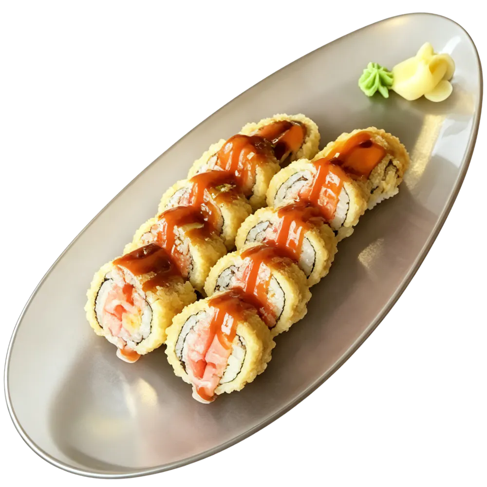 Deep-fried tempura sushi rolls with thick savory sauce at Yamato Japanese Steakhouse, a Japanese Restaurant in Auburn