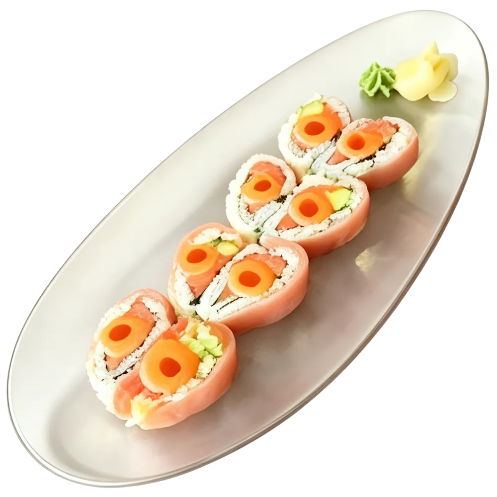 Salmon wrapped sushi rolls with vegetable fillings at Yamato Japanese Steakhouse, a Japanese Restaurant in Auburn