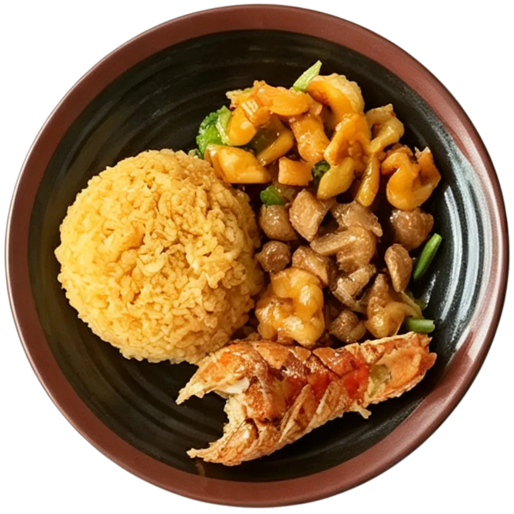 Seafood rice platter with shrimp meat and seafood cuts at Yamato Japanese Steakhouse, a Japanese Restaurant in Auburn